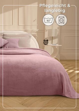 Ковдра LAYENBURG Premium з бавовни, Oeko-Tex 100, 150x200 см, пудрово-рожева. М'яка пледова ковдра для дому, дивана та ліжка. Бавовняний мікс, тепла та затишна.