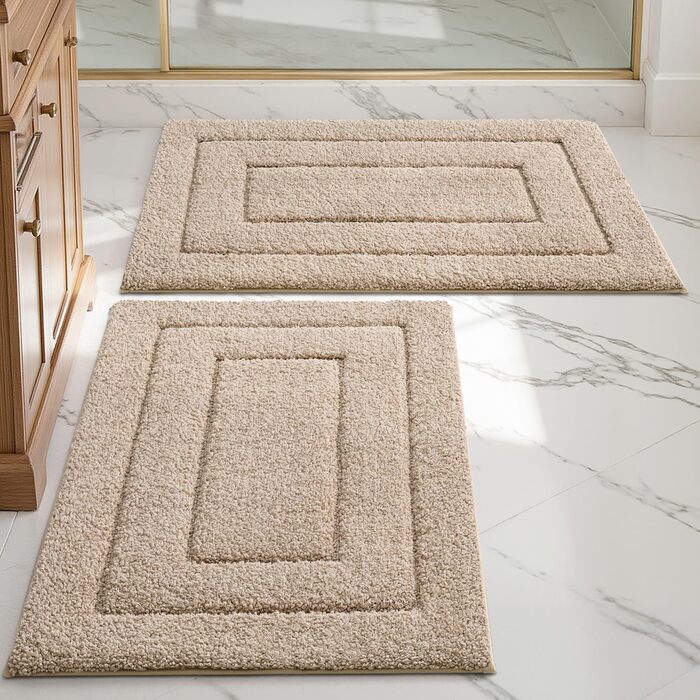 Набір килимків для ванної кімнати DEXI 40 x 60 см (2 шт.), антиковзаючі, м'які, швидковисихаючі, машинного прання, для душу, ванни та туалету (50 x 80 см + 50 x 80 см, Бежевий)