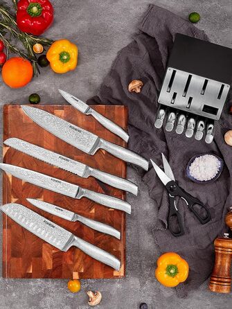 Набір ножів FOHERE з бруском для заточування, 14 предметів. Професійний набір кухонних ножів з нержавіючої сталі, ергономічні ручки, ідеальний подарунок