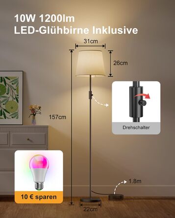 Світлодіодна торшер DUSKTEC RGB для вітальні, смарт-лампа з димером, керування через APP, тепле та холодне біле світло, 10W, 1200LM, аркова лампа для читання, приліжкова лампа