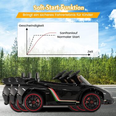 Дитячий електромобіль Lamborghini COSTWAY з пультом, LED фарами, музикою, для дітей від 3 років, чорний