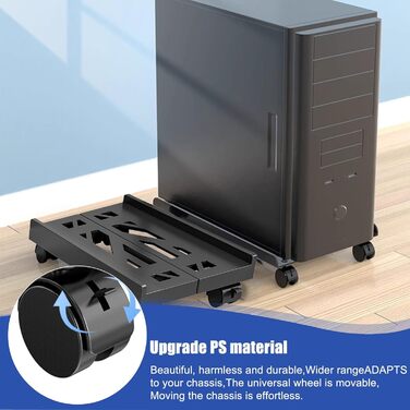 Підставка для ПК та CPU, регульована ширина, комп'ютерна вежа, кріплення під стіл, універсальна, з 4 колесами (фіксація)