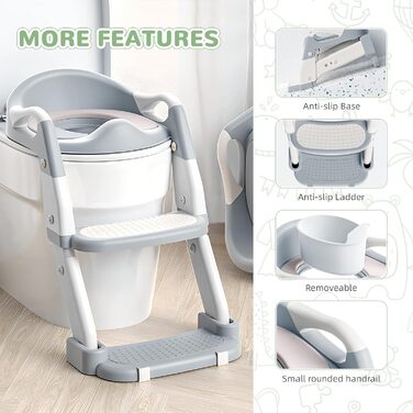 Універсальний дитячий сидіння-сходинка для унітазу 2-в-1 з PU-покриттям, регульована висота, складна конструкція, антиковзке покриття та захист від бризок