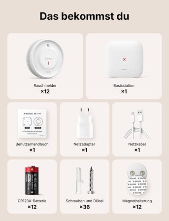 X-Sense Детектор диму розумний Wi-Fi з магнітною кріпленням, мережевий пожежний сповіщувач з базою SBS50, функція додатку, сумісний з Home Assistant, змінна батарея, XS0D-MR61 Білий (1 x XS0D-MR121 з базою, Білий)
