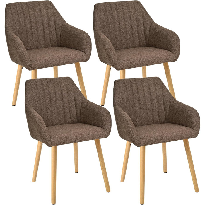 Крісло для обідньої зони з підлокітниками, бежеве, на дерев'яних ніжках, з м'яким сидінням (4 шт., коричневий поліестер)