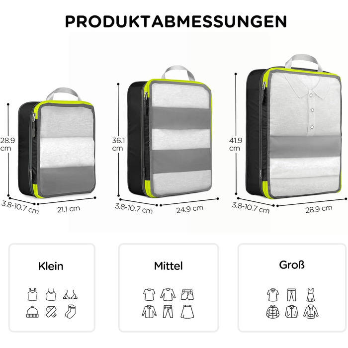 Набір компресійних органайзерів для подорожей Cipway (6 шт), ультралегкі сітчасті сумки-пакувальники для одягу в рюкзак та валізу, чорний колір