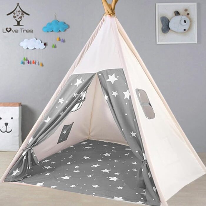 Дитяче намет-типі Camiraft сірого кольору, індійський намет-іграшка зі зірками для дітей, бавовняний намет для дівчаток та хлопчиків з сумкою, складаний дитячий домік для дому чи на вулицю