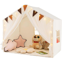 Дитячий ігровий будиночок COSTWAY з килимком та світлом, для хлопчиків та дівчаток від 3 років (Бежевий)