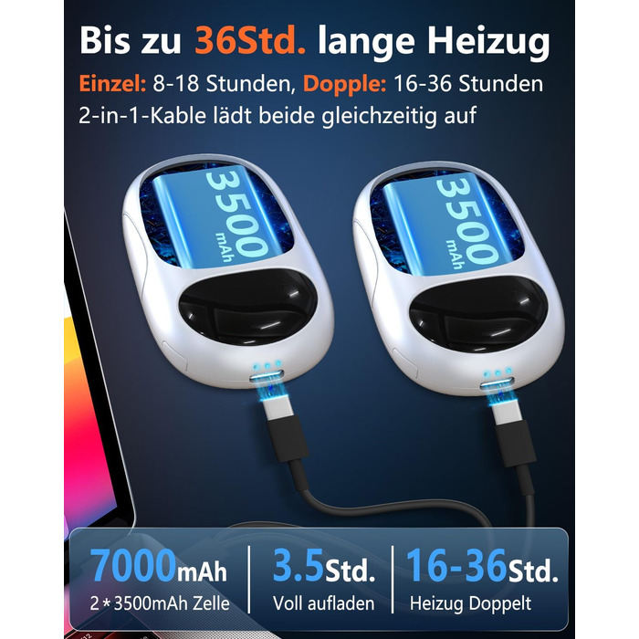 Електричні грілки для рук DDKJ - 2 шт. з LED-дисплеєм та 3 рівнями нагріву. Магнітні, багаторазові, для дітей, чоловіків, жінок. Білий великий екран.