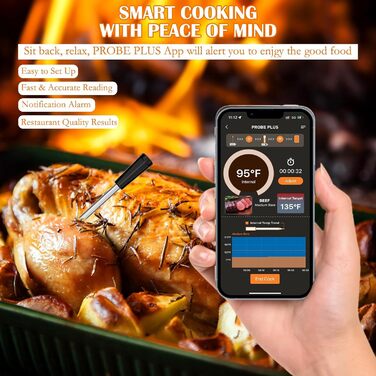 Бездротовий термометр для м'яса DAWRIS з Bluetooth, 100 м, IPX7, для приготування на грилі, барбекю, духовці, ротисерії, копчення