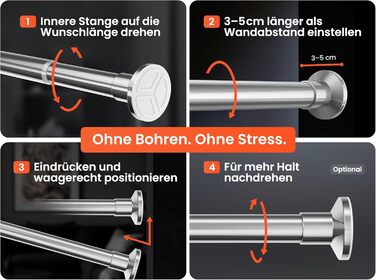 Штанга для душу без свердління 160-210 см, срібна, Ø 25 мм, телескопічна, з кріпленнями - для вікна, душу та перегородки
