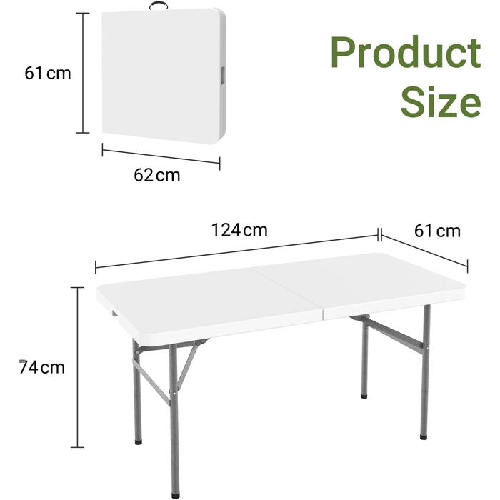 Кемпінговий стіл складний легкий, фуршетний стіл 122х61см, садовий стіл прямокутний з ручкою для перенесення, для кемпінгу, барбекю, вечірки, фуршету, весілля, білий
