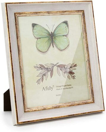 Великі зелені рамки для фотографій Afuly, антична вінтажна рамка для фотографій, настільний або настінний Різдвяний подарунок (білий і золотий, 20x25 см)