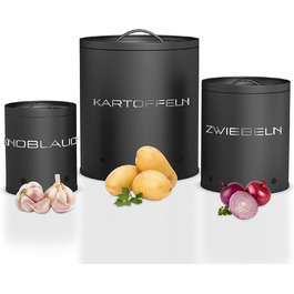 Коробки для зберігання картоплі, цибулі та часнику (набір 3 шт.) - Коробки для овочів з вентиляційними отворами, матовий чорний