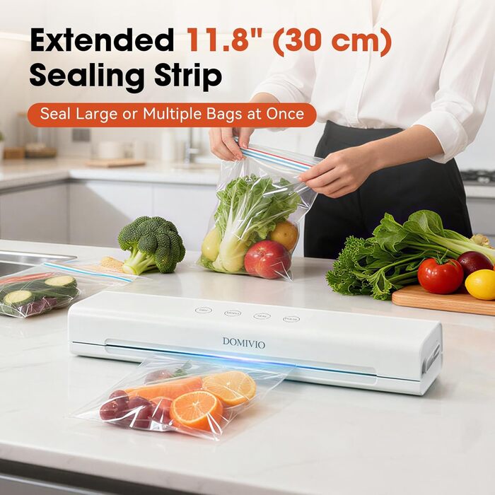 Вакууматор для продуктів з нержавіючої сталі Entry Vacuum Sealer VS2122, 85 кПа, для сухих та вологих продуктів, LED-панель, з зовнішнім відсмоктуванням та 20 пакетами