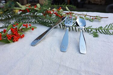 Дитячий набір столових приборів EXZACT Kinderbesteck 18 предметів з нержавіючої сталі - для дітей від 2 років - безпечні ножі, миючі в посудомийній машині, з гравіюванням (динозаври)