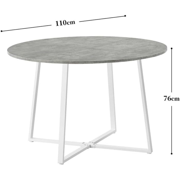 Столовий стіл DUBI Möbel NOA, круглий 110x110 см, для кухні та їдальні, індустріальний стиль, бетонний вигляд, 11216-US-BETO (Marmor-weiß)