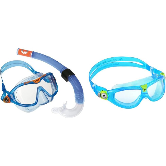 Дитячий комплект для підводного плавання з аквалангом, спортивний комплект для підводного плавання, один розмір, синій комплект з плавальними окулярами, прозорі лінзи Aqua