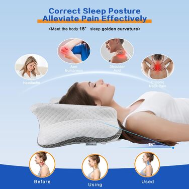 Ортопедична подушка для шиї з Memory Foam, регульована висота, ергономічна, для комфортного сну, без запаху, підходить для сну на боці