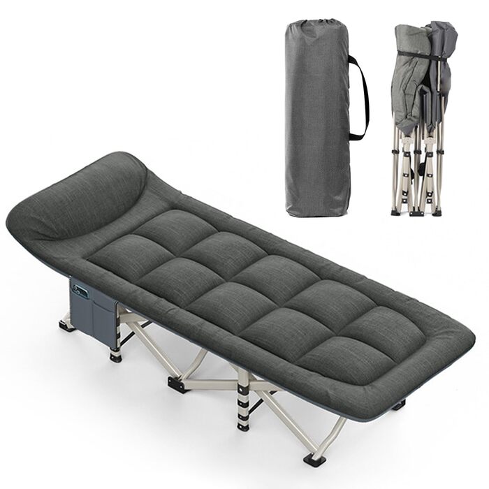 Розкладне кемпінгове ліжко CALIYO, польове ліжко для гостей до 200 кг, 190 x 68 x 40 см, з сумкою для зберігання, чорне