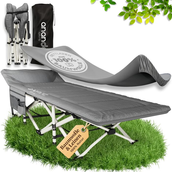 Розкладне похідне ліжко Feldbett з матрацом та простидлом з бавовни, кемпінгове ліжко для дорослих 190x70 см, витримує до 200 кг