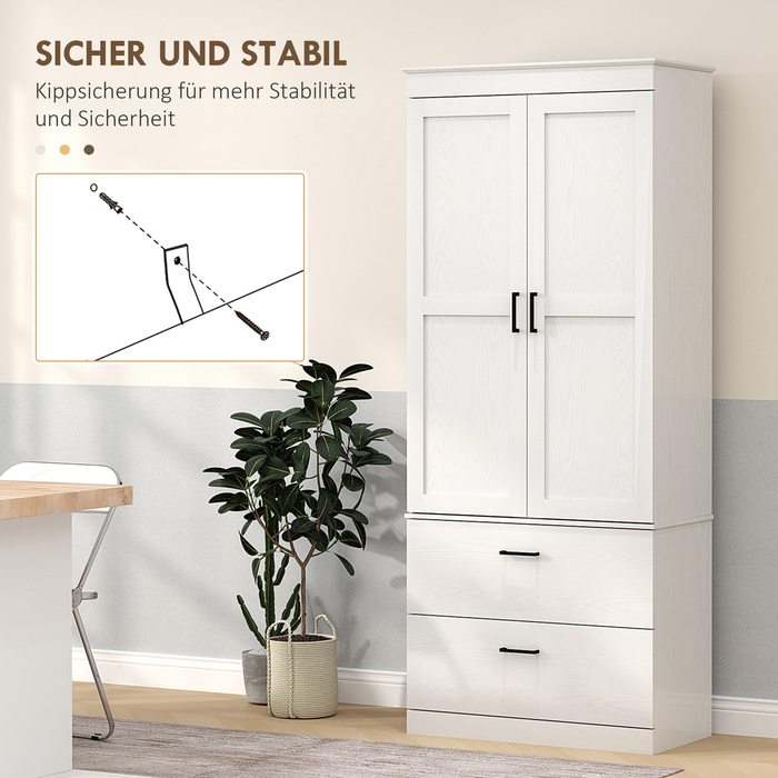 Вільно стояча кухонна шафа з регульованими полицями та двома широкими висувними ящиками для вітальні, кухні, білий