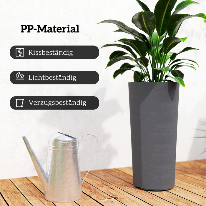 Набір з 2 горщиків для квітів, що складаються в стос, з дренажними отворами, 35x35 см, круглі, темно-сірі