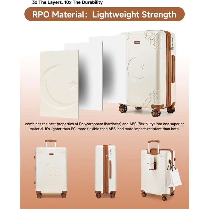 Набір валіз Sea Choice 3 шт. з жорстким корпусом, розширюваний, легкий, з TSA замком, бежевий
