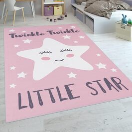 Домашній дитячий килим Paco для дитячої кімнати, який можна прати для дівчаток, рожево-білий із зображенням милої зірки, розмір (180x280 см)