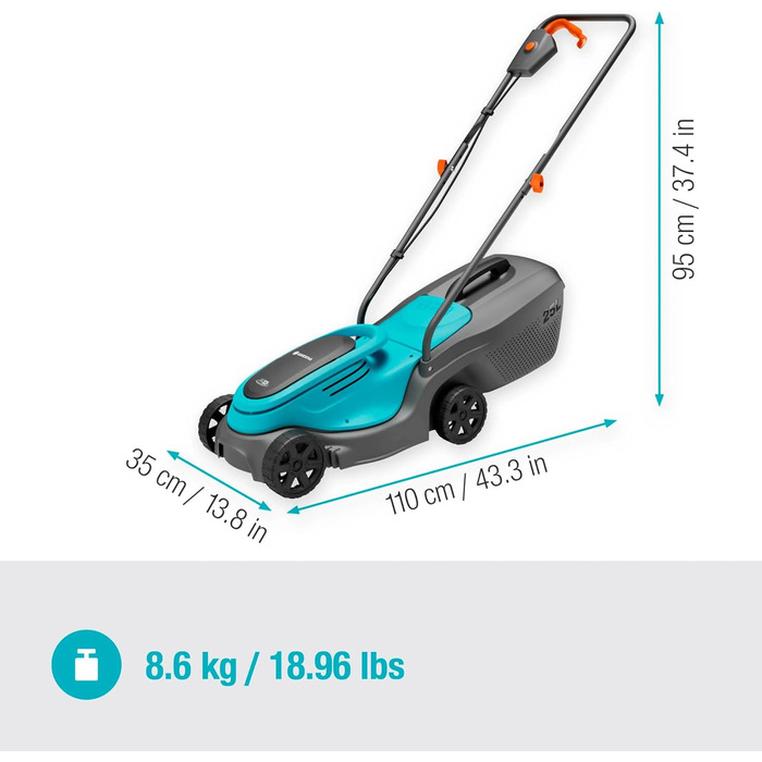 Акумуляторний газонокосарка Gardena PowerMax 37/36V P4A: комплект, до 350 м², ширина зрізу 37 см, об'єм травоспіральника 45 л, центральне регулювання висоти зрізу, двигун PowerPlus з Eco-режимом