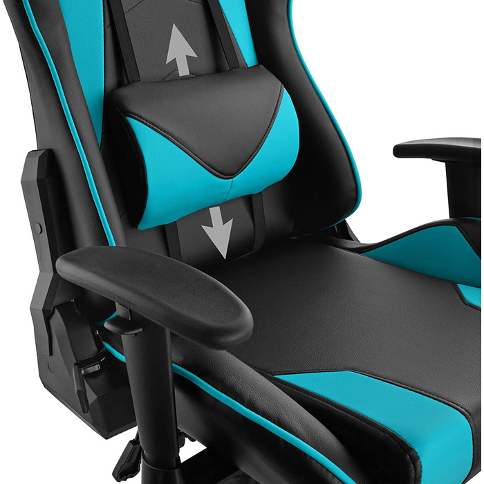 Офісне крісло TecTake 800728, гоночне ігрове крісло з високою спинкою, включаючи. Поперекова опора і подушка для шиї-різні кольори- (чорно-блакитний / 403206)