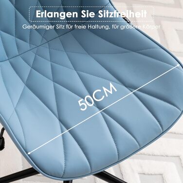 Офісне крісло YOUTASTE з принтом листя, ергономічне, регульоване по висоті з функцією гойдання, без підлокітників, шкіряне, для дому та офісу, блакитне
