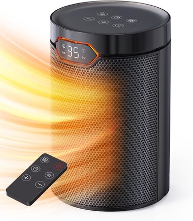 Електричний обігрівач QEXREED 1500W з PTC, ECO-режимом, 4 режими нагріву, вентилятором, термостатом, таймером, пультом керування, захистом від перегріву та перекидання, портативний та тихий, для дому та офісу