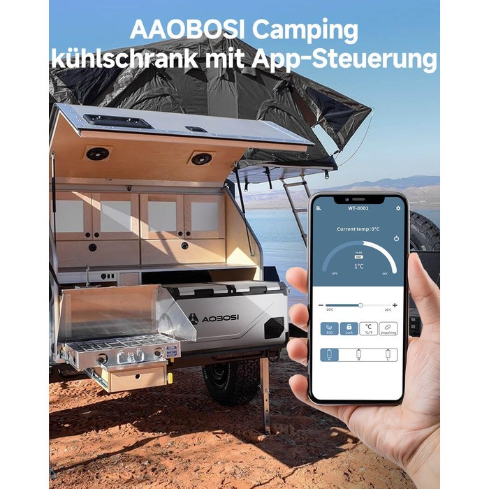 Холодильник автомобільний компресорний AAOBOSI 95L з Wi-Fi керуванням, -20°C, 12/24V/100-240V для авто, вантажівки, човна, кемпінгу