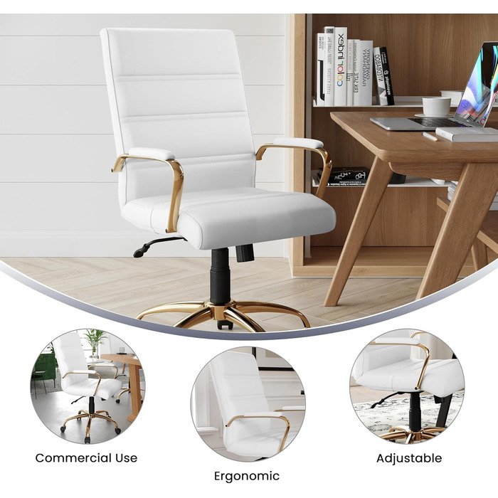 Офісний крісло Flash Furniture - крісло для шефа, біле шкіряне, з червоно-золотим каркасом, 61 x 58,5 x 103,5 см