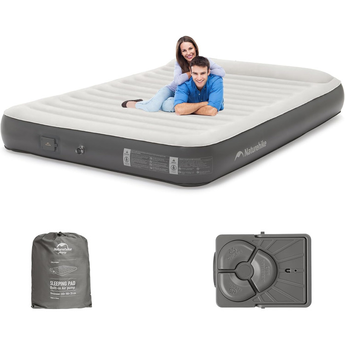 Надувна матрац Naturehike 2 персони з електричним насосом, 200x150x25 см, самонадувна, для кемпінгу та дому, преміум-якість