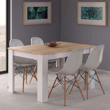 Розсувний обідній стіл Habitdesign Kendra, білий та канадський дуб, 140–190 x 78 x 90 см