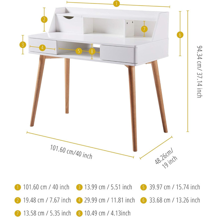 Дитячий письмовий стіл Teamson Home Creativo з MDF, з полицями та шухлядами, білий/натуральний, VNF-00045