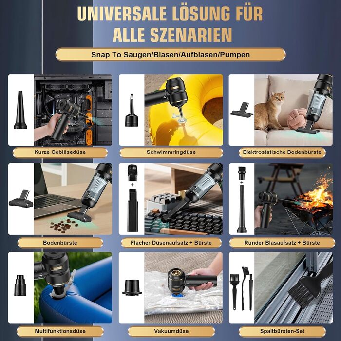 Акумуляторний ручний пилосос 4-в-1 для авто та дому, потужність 28000Па, бездротовий пилосос для прибирання шерсті тварин, кухні та офісу