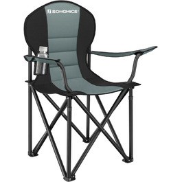 Крісло для кемпінгу SONGMICS, складне, розкладне крісло, зручне сидіння з поролоновою оббивкою, з тримачем для пляшок, важкий, максимальна вантажопідйомність 250 кг, вуличне крісло 1 зелений чорний