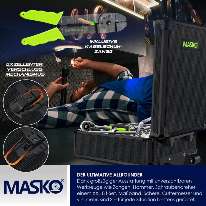 Набір інструментів MASKO 1400 предметів в алюмінієвому кейсі на колесах: професійний інструментальний візок для дому, майстерні, автосервісу