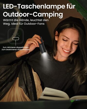 Електричний грівець для рук Gaiatop 8000mAh з LED-ліхтариком (2 шт.), магнітний, 3 швидкості нагріву, для жінок, сім'ї, активного відпочинку, чорний