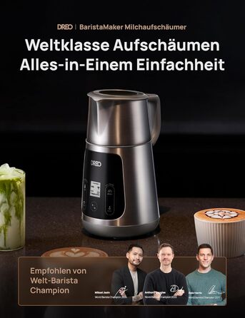 Dreo автоматичний спінювач молока All-in-1, 800 мл, срібний. Спінювач для лате-арту, гарячих та холодних напоїв, 30+ рецептів, для миття в посудомийній машині