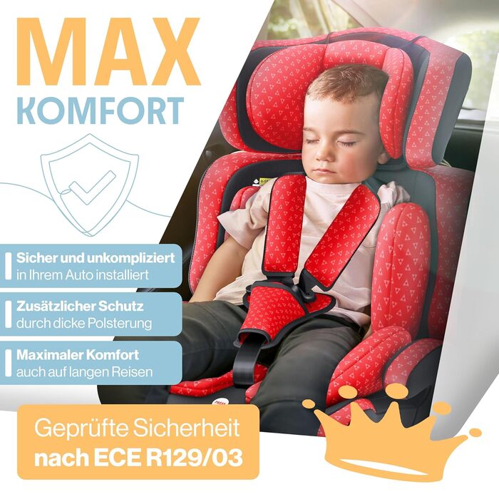 Автокрісло KIDIZ® Triangle Premium | 9-36 кг, 1-12 років, група 1/2/3 | Червоне | ЕCE R129/03