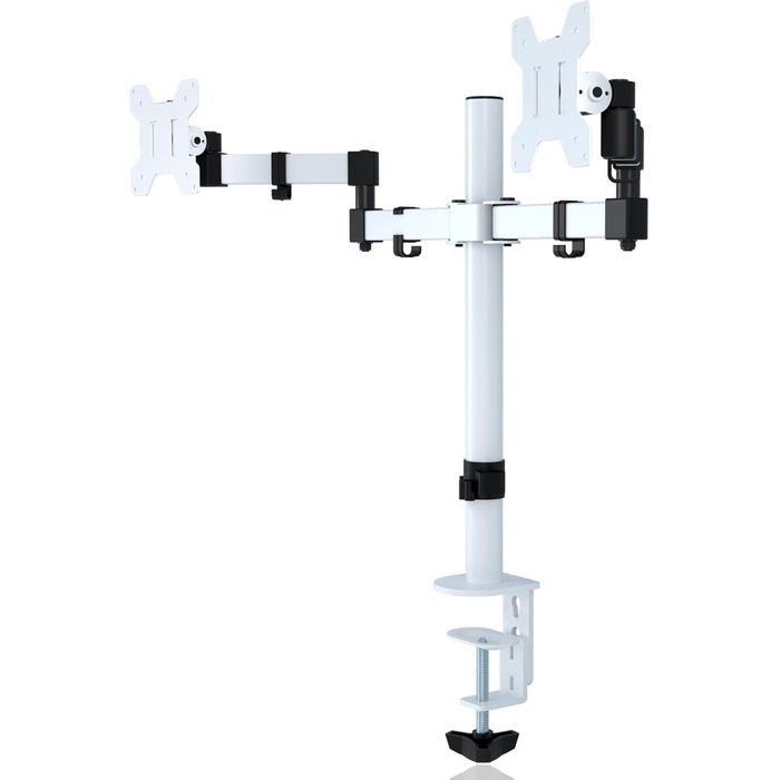 Кріплення для двох моніторів Bracwiser MD7442 - для моніторів 13-27 дюймів, VESA 75/100mm, регулювання висоти, нахил, поворот, максимальне навантаження 10 кг (білий)