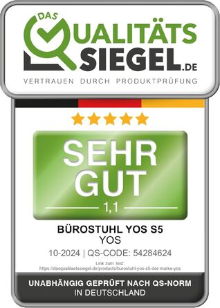 Офісний стілець YOS S5 з підтримкою спини та голови, до 150 кг, чорний. Зроблено в Німеччині