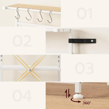 Стелаж кухонний з розетками, підлоговий, 35x48x135 см, 4 гачки, станція для кави з тримачем для пляшок, вінтажний, чорний ABRHR23UE01 (білий)