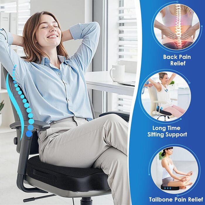 Подушка для офісного крісла TushGuard, Memory Foam, чорна, X-Large - для спини, куприка, ішіасу, куприка, полегшення болю