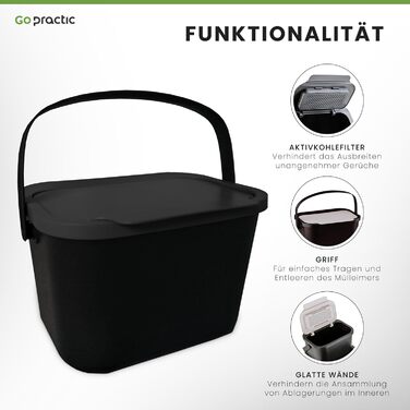 Контейнер для органічних відходів Go Practic 6 л, чорний
