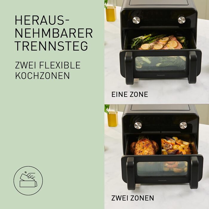 Фритюрниця повітряна Panasonic NF-CC500SXE з вікном, 80–200 °C, 9.6 л, 11 програм, LCD-дисплей, функція пари, ETM Award 2024, легко миється, сірий матовий колір